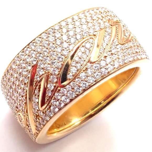Chopard Chopardissimo 18k Yellow Gold Pave Diamond Signature Band Ring Box Paper - Picture 3 of 10